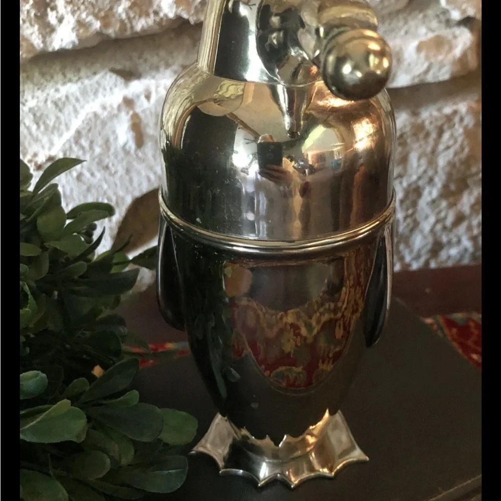 Vintage 1990s Art Deco Penguin Cocktail Shaker Restoration Hardware Stainless 8